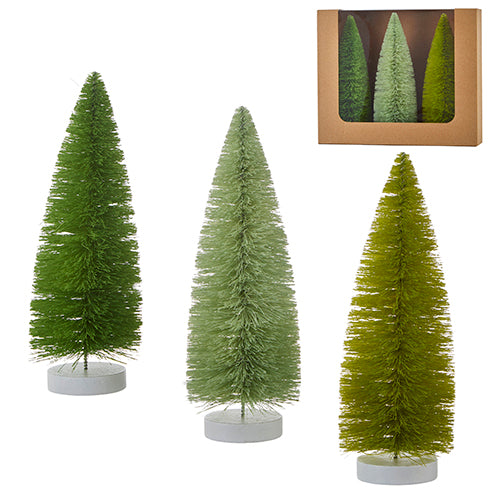 Boxed Green Bottle Brush Trees Set