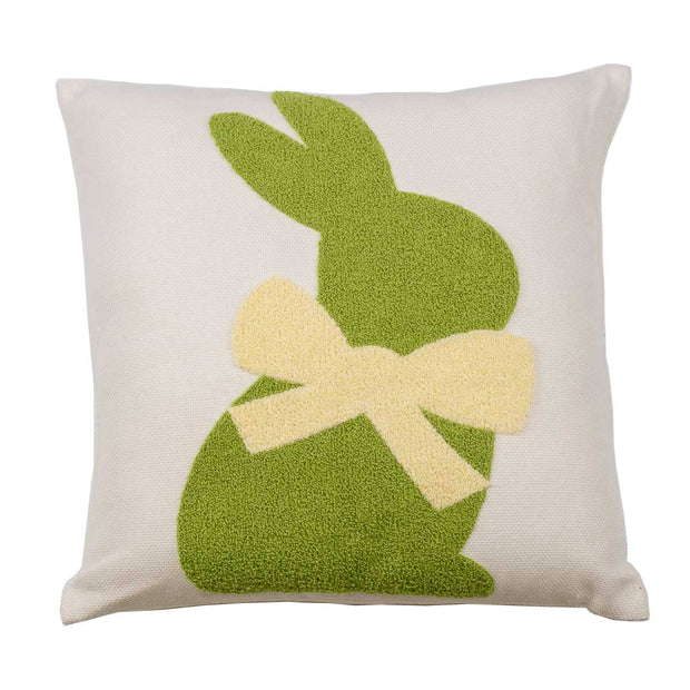 Embroidered Bunny Pillow Green