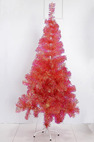Iridescent Red Tinsel Christmas Tree