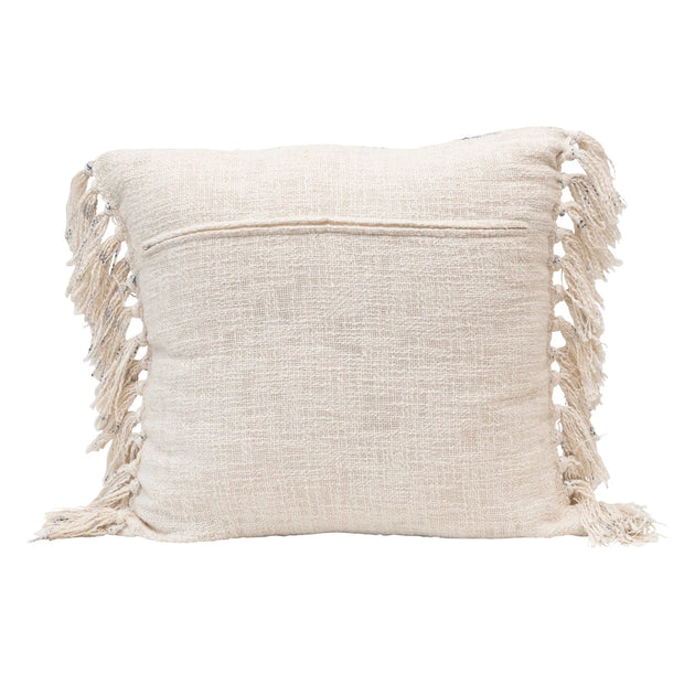 Stonewashed Cotton Blend Pillow w/ Ogee Pattern & Fringe
