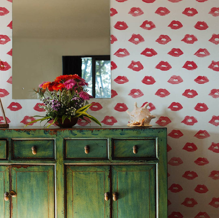 Tempaper - Painted Lips Red Peel and Stick Wallpaper, 28 sq. ft.
