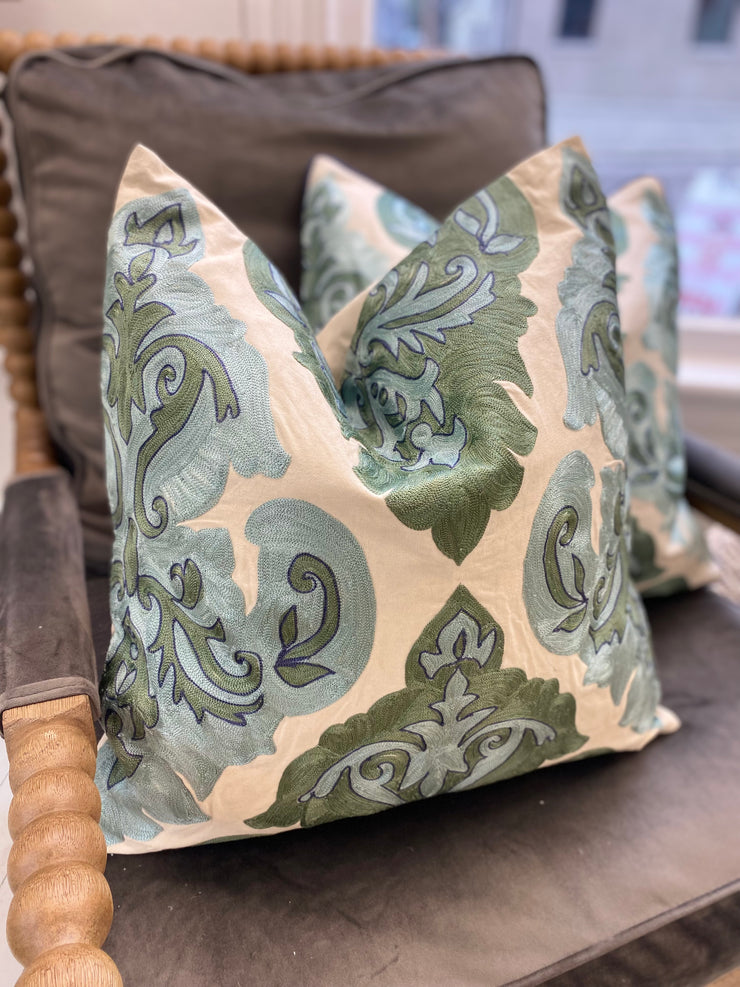Blue and Green Damask Pillow